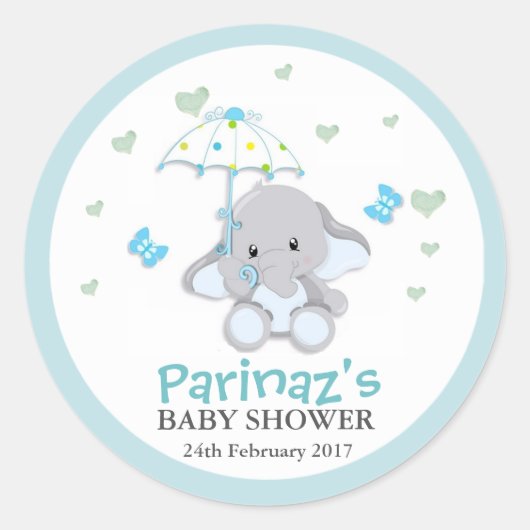Elephant UmbrellaLove Blue Baby Shower Sticker  (Vorderseite)