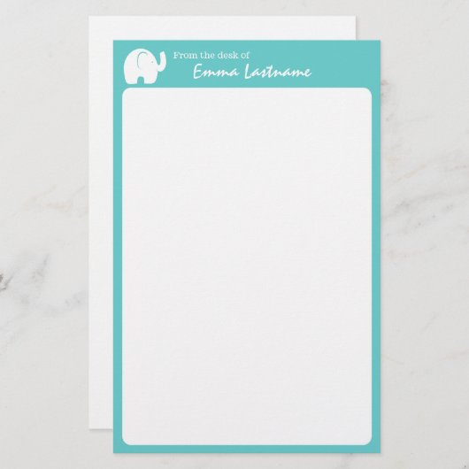 Elephant und Aqua Personalisiert Briefpapier (Vorne/Hinten)