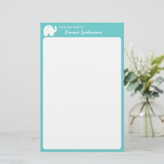 Elephant und Aqua Personalisiert Briefpapier (Stehend Vorderseite)