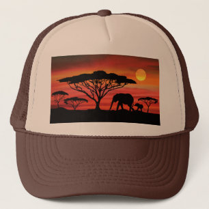 Elephant und Baby und Serengeti Sunset Truckerkappe