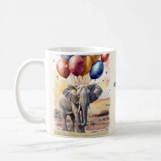 Elephant und Balloons spielen auf Words Funny Birt Kaffeetasse (Links)
