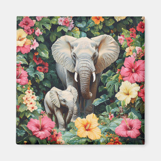 Elephant und Calf Hibiskus Blume Magnet