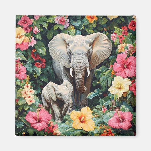 Elephant und Calf Hibiskus Blume Magnet (Vorne)