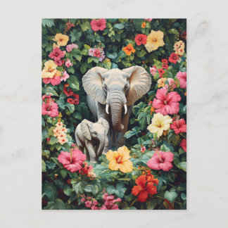 Elephant und Calf Hibiskus Blume Postkarte