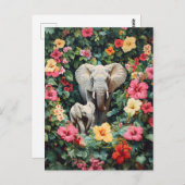 Elephant und Calf Hibiskus Blume Postkarte (Vorne/Hinten)