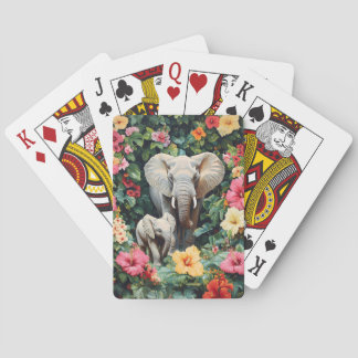 Elephant und Calf Hibiskus Blume Spielkarten