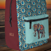 Elephant und Deep Aqua Rote Mandalase in Initialen Bedruckter Rucksack