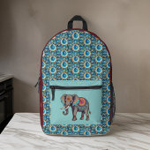 Elephant und Deep Aqua Rote Mandalase in Initialen Bedruckter Rucksack