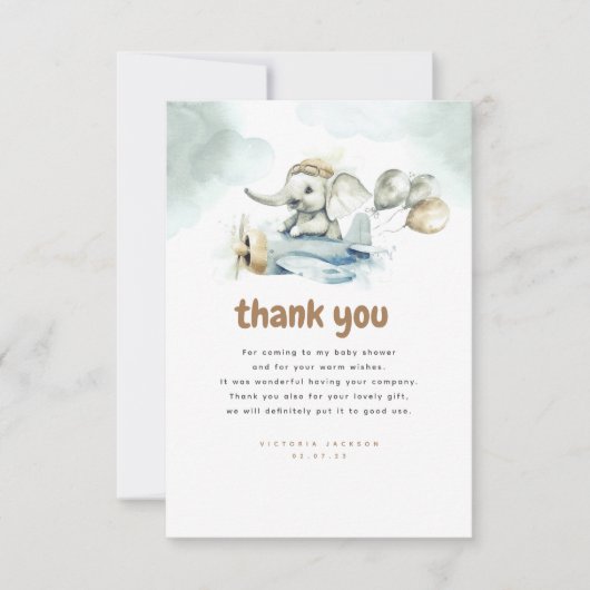 Elephant und Flugzeug Vintag Niedlich Danke (Vorderseite)