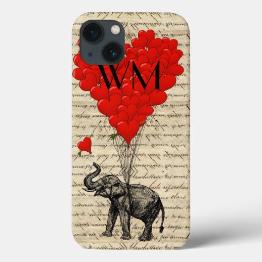 Elephant und Herzballon mit Monogramm Case-Mate iPhone Hülle (Rückseite)