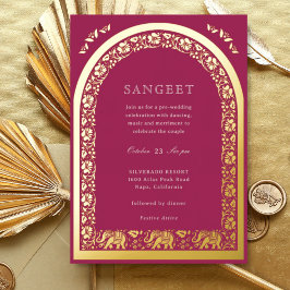 Elephant und Lotus Blume Indian Sangeet Gold Folieneinladung