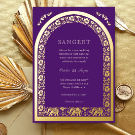 Elephant und Lotus Blume Indian Sangeet Gold Folieneinladung