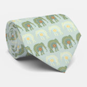 Elephant und Mandala in Light Green Krawatte (Gerollt)