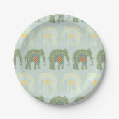 Elephant und Mandala in Light Green Pappteller (Vorderseite)