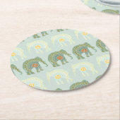 Elephant und Mandala in Light Green Runder Pappuntersetzer (Angewinkelt)