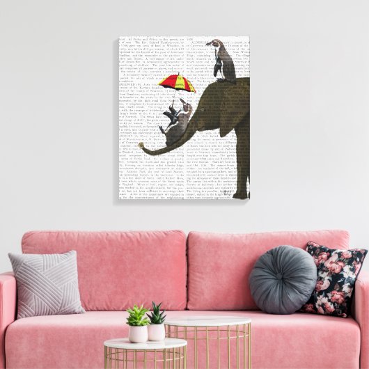 Elephant und Pinguin Leinwanddruck (Insitu (Wohnzimmer))