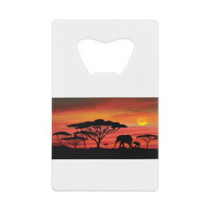 Elephant und Serengeti Orange Sunset Geldbeutel Flaschenöffner