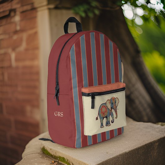 Elephant und trostlos blaue rote Streifen mit Mono Bedruckter Rucksack