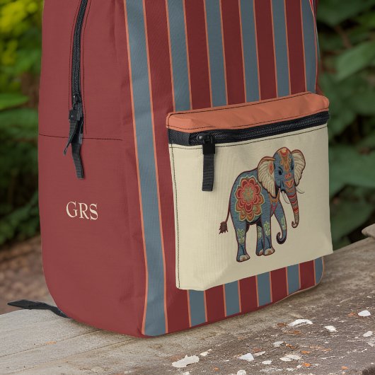 Elephant und trostlos blaue rote Streifen mit Mono Bedruckter Rucksack