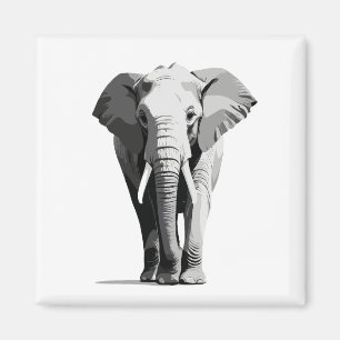 Elephant Vector Art Illustration Schwarz-Weiß Magnet