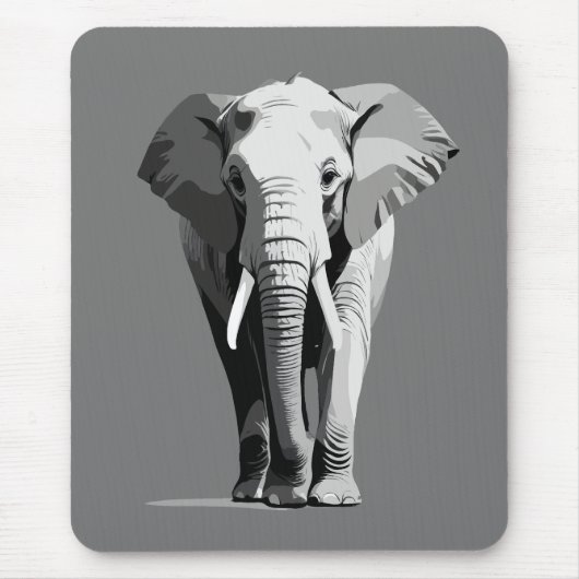 Elephant Vector Art Illustration Schwarz-Weiß Mousepad (Vorne)