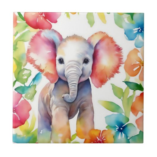 Elephant Vibrany Watercolor Fliese (Vorderseite)
