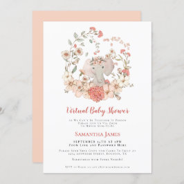 Elephant Vintag Foliage Peach Virtual Baby Dusche Einladung