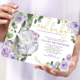 Elephant Violet Lila Blumengarten Babydusche Einladung