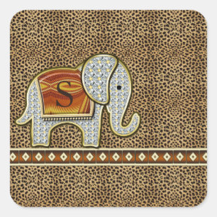Elephant Walk Monogram Cheetah ID390 Quadratischer Aufkleber