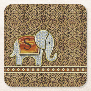 Elephant Walk Monogram Cheetah ID390 Rechteckiger Pappuntersetzer