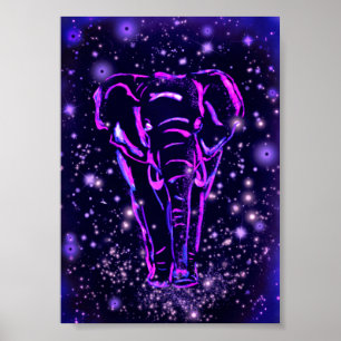 Elephant Walking Poster Lila Rosa Nachtmalerei