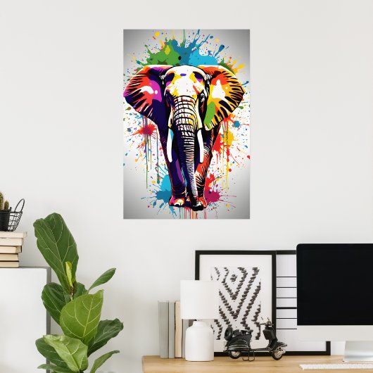 Elephant Wall Art, Animal Wildlife Spritzer Art Poster (Heimbüro)