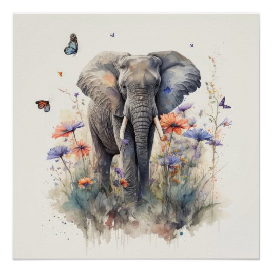 Elephant Watercolor Art Poster (Vorderseite)