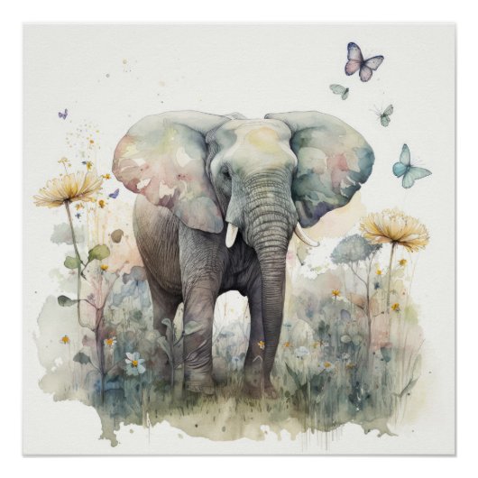 Elephant Watercolor Art Poster (Vorderseite)