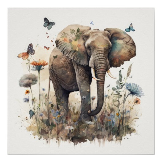 Elephant Watercolor Art Poster (Vorderseite)