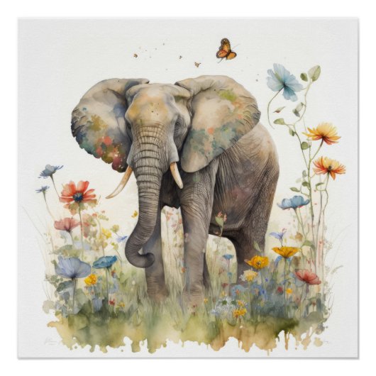 Elephant Watercolor Art Poster (Vorderseite)
