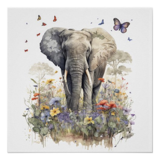 Elephant Watercolor Art Poster (Vorderseite)