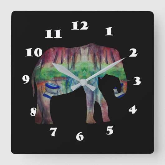 Elephant Watercolor Art Quadratische Wanduhr (Vorderseite)
