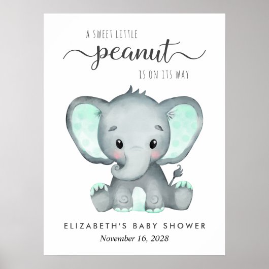 Elephant Watercolor Baby Dusche Willkommen Poster (Vorne)