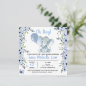 Elephant Watercolor Babydusche Einladung (Stehend Vorderseite)