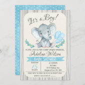 Elephant Watercolor Babydusche Einladung (Vorne/Hinten)