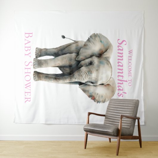 Elephant Watercolor Babydusche im Hintergrund Wandteppich (Beispiel (Horizontal))