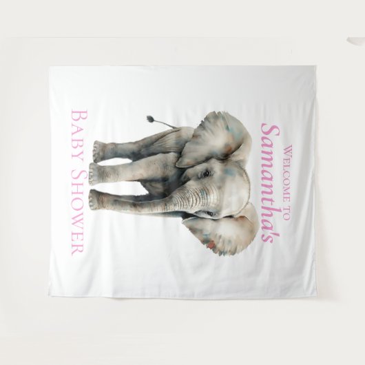 Elephant Watercolor Babydusche im Hintergrund Wandteppich (Vorderseite (Horizontal))