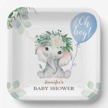 Elephant Watercolor Blue Balloon Babydusche