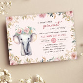 Elephant Watercolor Floral Girl Babydusche Einladung