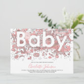 Elephant Watercolor Pink Baby Dusche Einladung (Stehend Vorderseite)