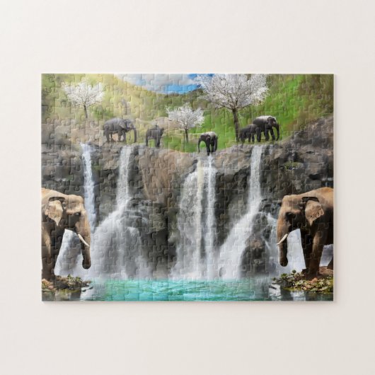 Elephant Waterfall 2 Easy Brain Art Puzzle Foto (Horizontal)