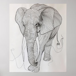 Elephant Wavy Minimalistisch Line Art Poster