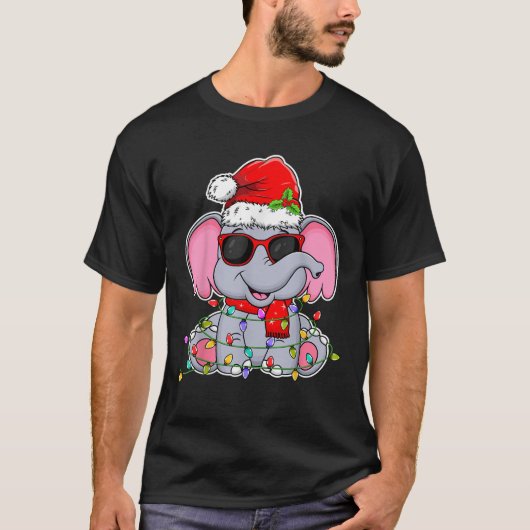 Elephant Wearing Glasses Santa Hat Elephant Lover T-Shirt (Vorderseite)