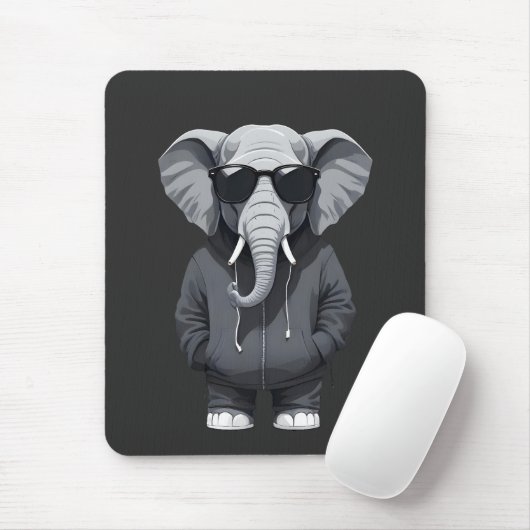 Elephant Wearing Hoodie Funny Cool Animal Vector Mousepad (Mit Mouse)